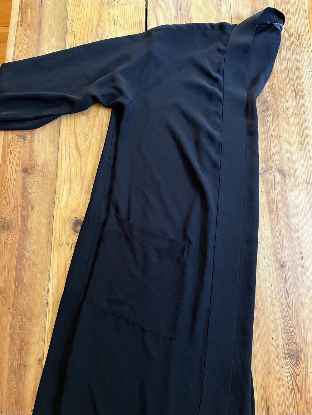 EILEEN FISHER L Black Silk Georgette Open Cardigan Layer Pockets